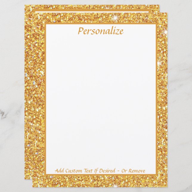 Elegant Gold Glitter Personalise Stationery Paper (Front/Back)