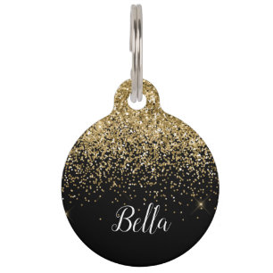 Elegant Gold Glitter Personalised Calligraphy Pet  Pet Tag
