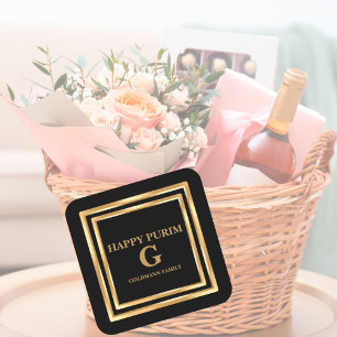 Elegant Gold Glitter Personalised Happy Purim  Square Sticker