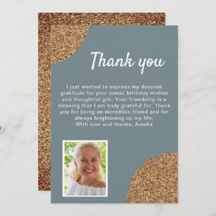 Elegant Gold Glitter Photo Birthday Thank You Card