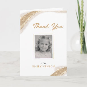 Elegant Gold Glitter Photo Birthday Thank You Card