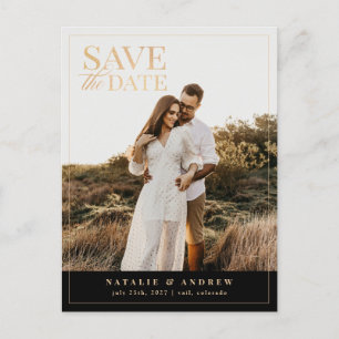 Elegant Gold Glitter Photo Save the Date Postcard