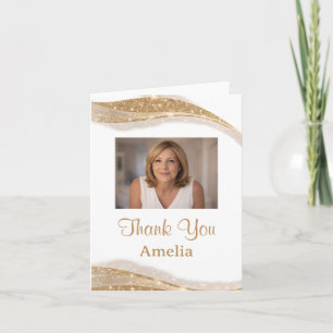 Elegant Gold Glitter Photo Thank You Birthday Card