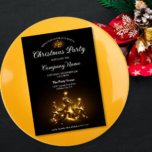 Elegant Gold Glitter Pine ChristmasCorporate Party Invitation
