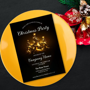 Elegant Gold Glitter Pine ChristmasCorporate Party Invitation