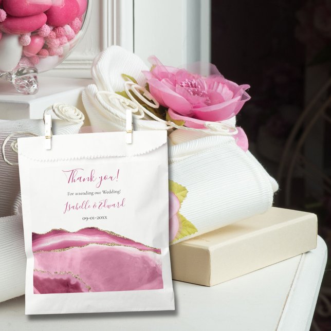 Elegant Gold Glitter & Pink Agate Stone Wedding  Favour Bags (Creator Uploaded)
