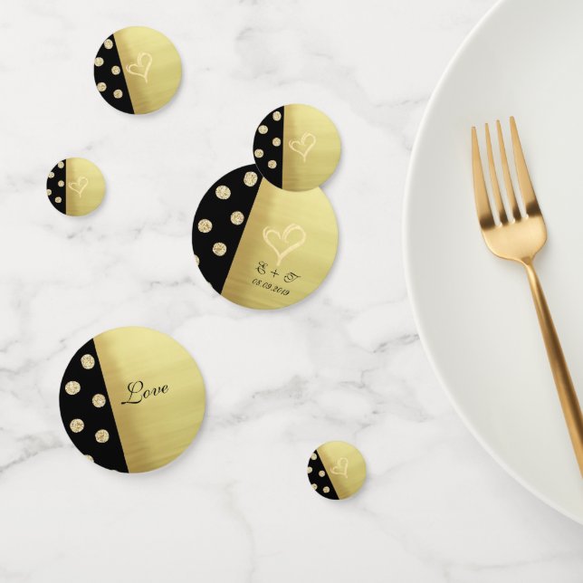 Elegant Gold Glitter Polka Dots,Black,Love-Name Confetti (Group)