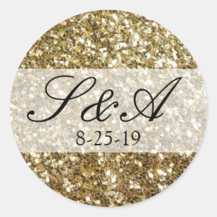 Elegant Gold Glitter Printed Wedding Classic Round Sticker