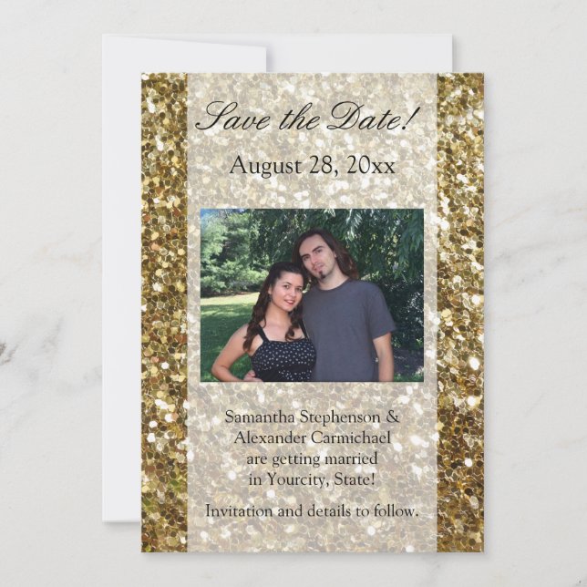 Elegant Gold Glitter Printed Wedding Invitation (Front)