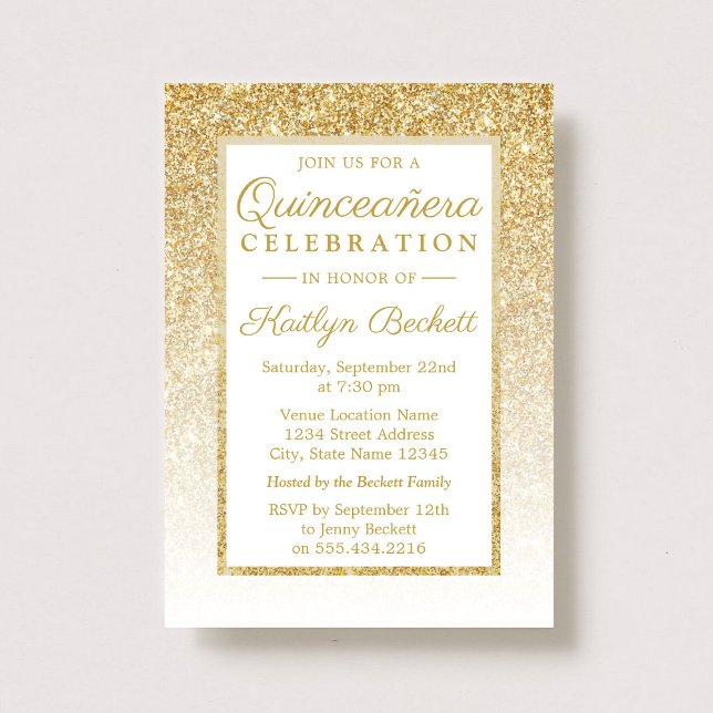Elegant Gold Glitter Quinceañera 15th Birthday Invitation (Creator Uploaded)