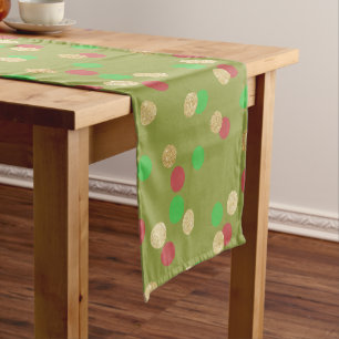 elegant gold glitter red green Christmas confetti Short Table Runner