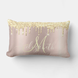 Elegant Gold Glitter Rose Gold  Monogram Lumbar Cushion