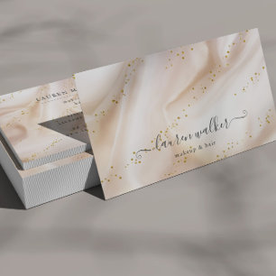Elegant Gold Glitter Satin Makeup And Hair Business Card