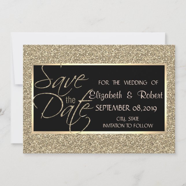 Elegant Gold Glitter  Save The Date (Front)
