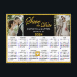 Elegant Gold Glitter Script 2 Photo Save the Date Announcement Postcard<br><div class="desc">Elegant Gold Glitter Script ‘Save the Date’ Announcement Postcard featuring 2024 Yearly Calendar with 2 beautiful Photos. Let your family, friends and colleagues know that you have set a date for your wedding celebration with this elegant card. To move the Gold Heart shaped marker > click blue ‘Personalise’ > scroll...</div>