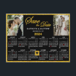 Elegant Gold Glitter Script 2 Photo Save the Date Announcement Postcard<br><div class="desc">Modern Black Elegant Gold Glitter Script ‘Save the Date’ Announcement Postcard featuring 2024 Yearly Calendar with 2 beautiful Photos. Let your family, friends and colleagues know that you have set a date for your wedding celebration with this elegant card. To move the Gold Heart shaped marker > click blue ‘Personalise’...</div>