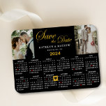 Elegant Gold Glitter Script 2 Photo Save the Date Magnet<br><div class="desc">Elegant Gold Glitter Script ‘Save the Date’ Magnet featuring 2024 Yearly Calendar with 2 beautiful Photos. To move the Gold Heart shaped marker > click blue ‘Personalise’ > scroll down > click blue ‘Edit Using Design Tool’ below, you will find the Heart shaped marker- on the left, and drag the...</div>