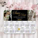 Elegant Gold Glitter Script 2 Photo Save the Date Magnet<br><div class="desc">Elegant Gold Glitter Script ‘Save the Date’ Magnet featuring 2024 Yearly Calendar with 2 beautiful Photos. To move the Gold Heart shaped marker > click blue ‘Personalise’ > scroll down > click blue ‘Edit Using Design Tool’ below, you will find the Heart shaped marker- on the left, and drag the...</div>