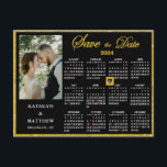 Elegant Gold Glitter Script Photo Save the Date Announcement Postcard<br><div class="desc">Elegant Gold Glitter Script ‘Save the Date’ Announcement Postcard featuring 2024 Yearly Calendar with a beautiful Photo. Let your family, friends and colleagues know that you have set a date for your wedding celebration with this elegant card. To move the Gold Heart shaped marker > click blue ‘Personalise’ > scroll...</div>