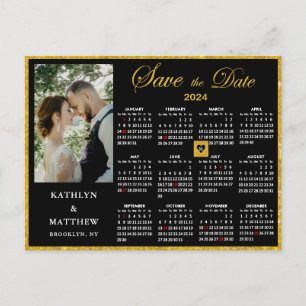 Elegant Gold Glitter Script Photo Save the Date Announcement Postcard