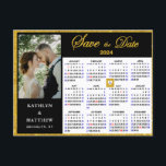 Elegant Gold Glitter Script Photo Save the Date Announcement Postcard<br><div class="desc">Elegant Gold Glitter Script ‘Save the Date’ Announcement Postcard featuring 2024 Yearly Calendar with a beautiful Photo. Let your family, friends and colleagues know that you have set a date for your wedding celebration with this elegant card. To move the Gold Heart shaped marker > click blue ‘Personalise’ > scroll...</div>