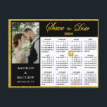 Elegant Gold Glitter Script Photo Save the Date Announcement Postcard<br><div class="desc">Elegant Gold Glitter Script ‘Save the Date’ Announcement Postcard featuring 2024 Yearly Calendar with a beautiful Photo. Let your family, friends and colleagues know that you have set a date for your wedding celebration with this elegant card. To move the Gold Heart shaped marker > click blue ‘Personalise’ > scroll...</div>