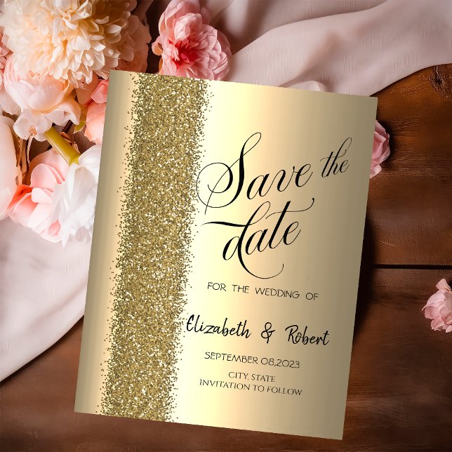 Elegant Gold Glitter Script Save The Date (Creator Uploaded)