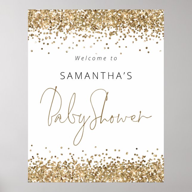 Elegant Gold Glitter Script Welcome to Baby Shower Poster (Front)