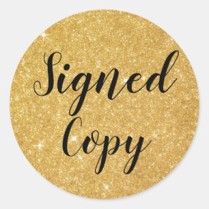 Elegant Gold Glitter Signed Copy Author Writer Classic Round Sticker