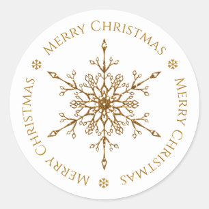 Elegant Gold Glitter Snowflake Merry Christmas Classic Round Sticker