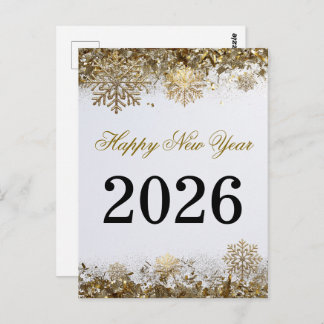 Elegant Gold Glitter Snowflake New Year Party Postcard