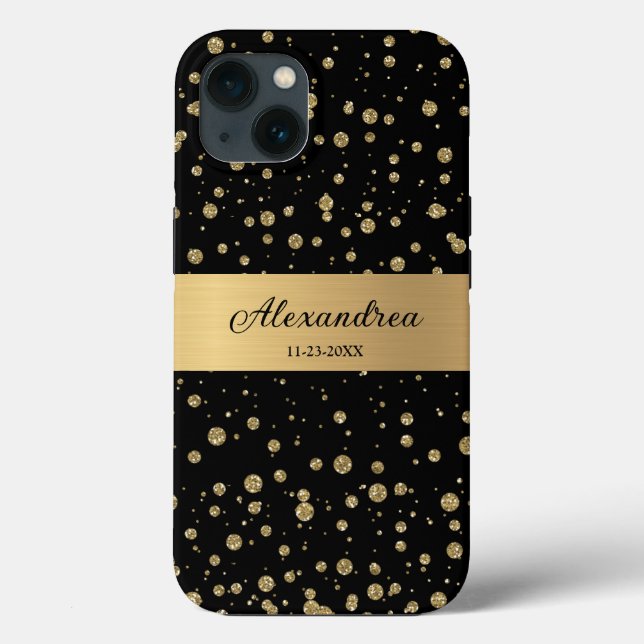 Elegant Gold Glitter Sparkle Black Personalise Case-Mate iPhone Case (Back)