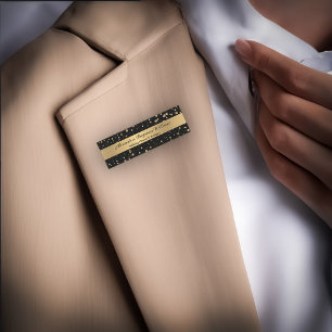 Elegant Gold Glitter Sparkle Black Personalise Name Tag