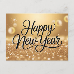 Elegant Gold Glitter Sparkle Happy New Year Postcard
