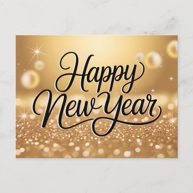 Elegant Gold Glitter Sparkle Happy New Year Postcard (Front)