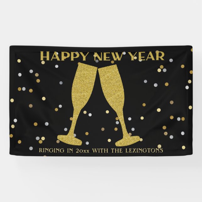 Elegant Gold Glitter Sparkle New Years Eve Party Banner (Horizontal)