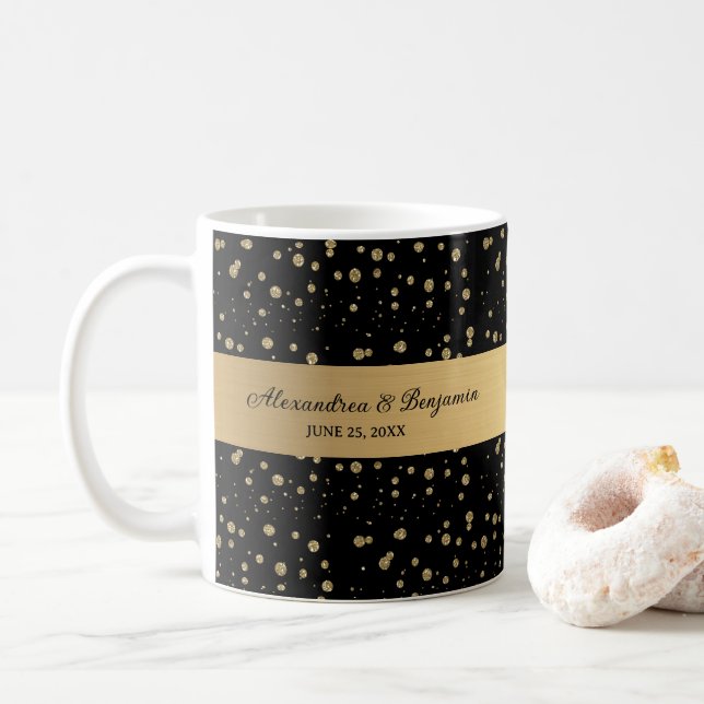 Elegant Gold Glitter Sparkle Wedding Personalise Coffee Mug (With Donut)