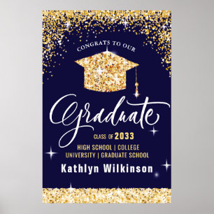 Elegant Gold Glitter Sparkling Graduation Party Poster