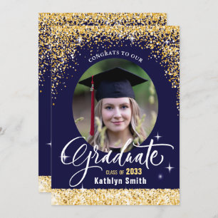 Elegant Gold Glitter Sparkling Photo Graduation Announcement