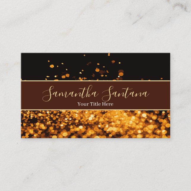 Elegant Gold Glitter Splash Black & Brown Business Card (Front)