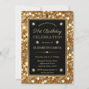Elegant Gold Glitter Stars 21st Birthday Invitation