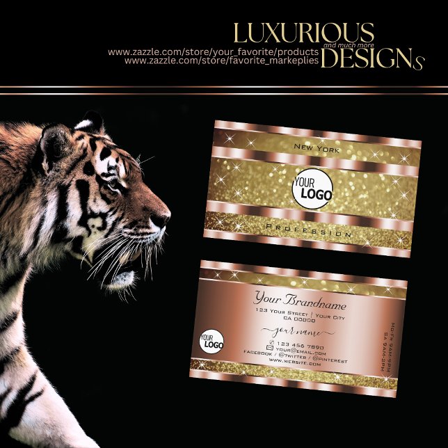 Elegant Gold Glitter Stars add Logo Rose Golden Business Card (Creator Uploaded)