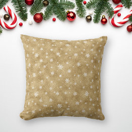 Elegant Gold Glitter Stars Snowflakes Throw Pillow