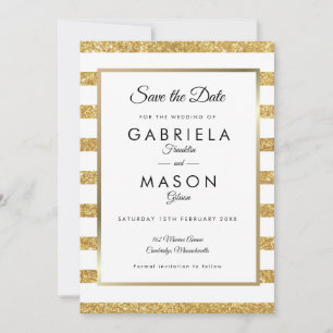 Elegant Gold Glitter Stripe Save The Date