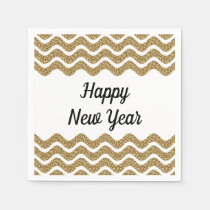 Elegant Gold Glitter Stripes Happy New Year Napkin