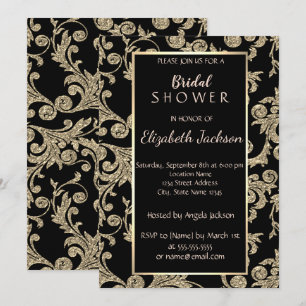 Elegant  Gold Glitter Swirls Bridal Shower Invitation
