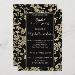 Elegant Gold Glitter Swirls Bridal Shower Invitation