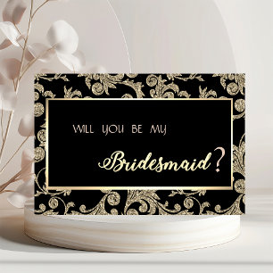 Elegant Gold Glitter Swirls Bridesmaid Card