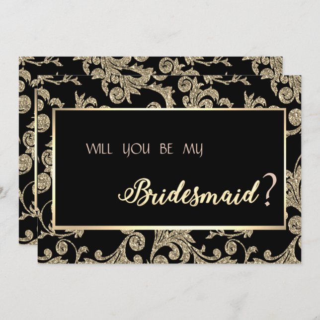 Elegant Gold Glitter Swirls Bridesmaid Card (Front/Back)