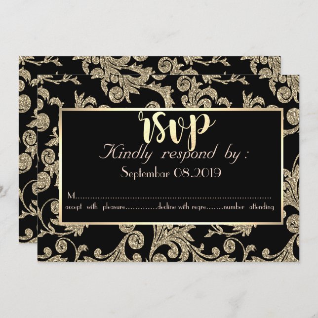 Elegant Gold Glitter Swirls  RSVP Card (Front/Back)